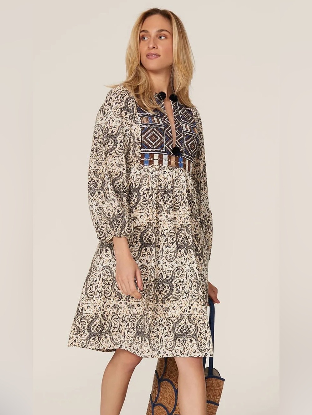 Figue Lucie Dress Embroidered Pom Pom Boho Size Small Retail $545